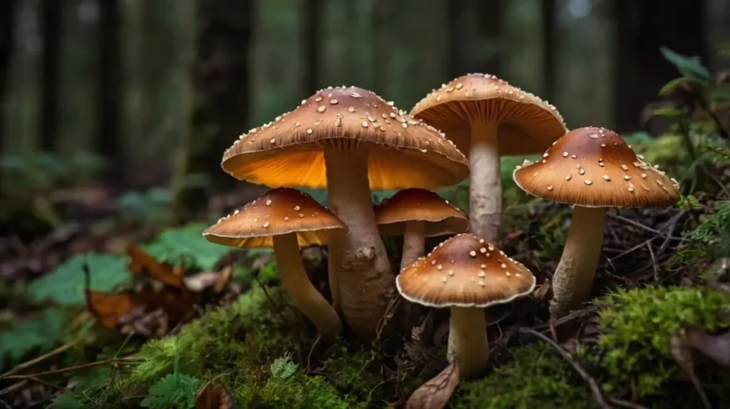 Close-up of a variety of mushrooms, some safe and some toxic to cats